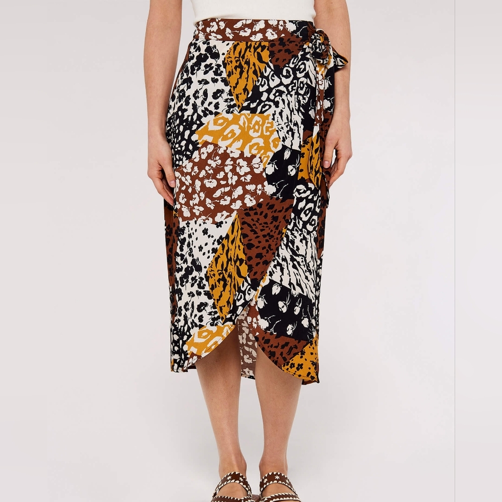 Multi Print Abstract Animal Print Wrap Skirt